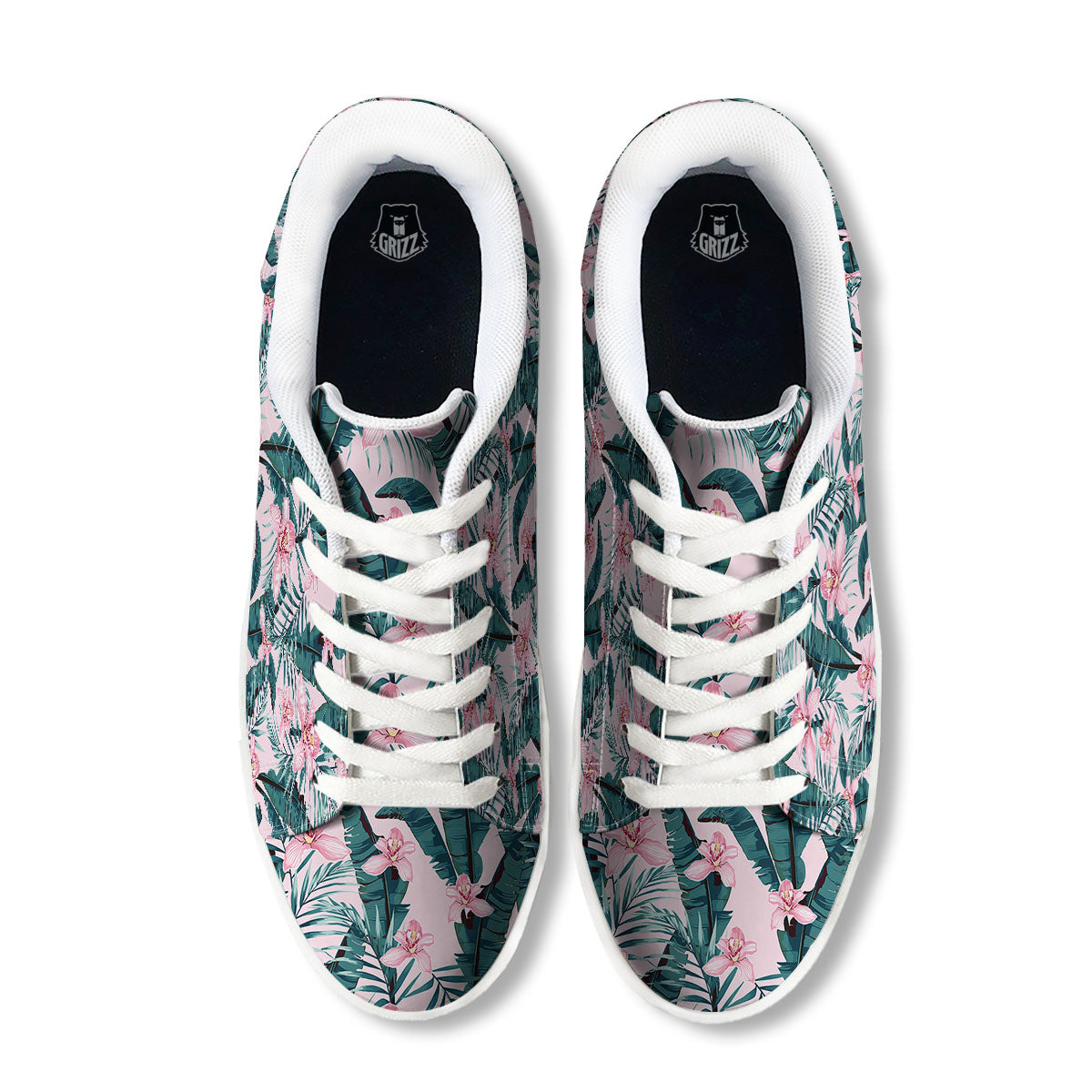 Tropical Pink Hawaiian Print Pattern White Low Top Sneakers-grizzshop