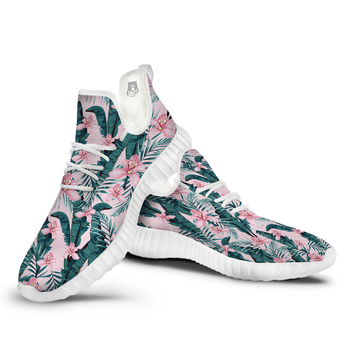 Tropical Pink Hawaiian Print Pattern White Walking Shoes-grizzshop