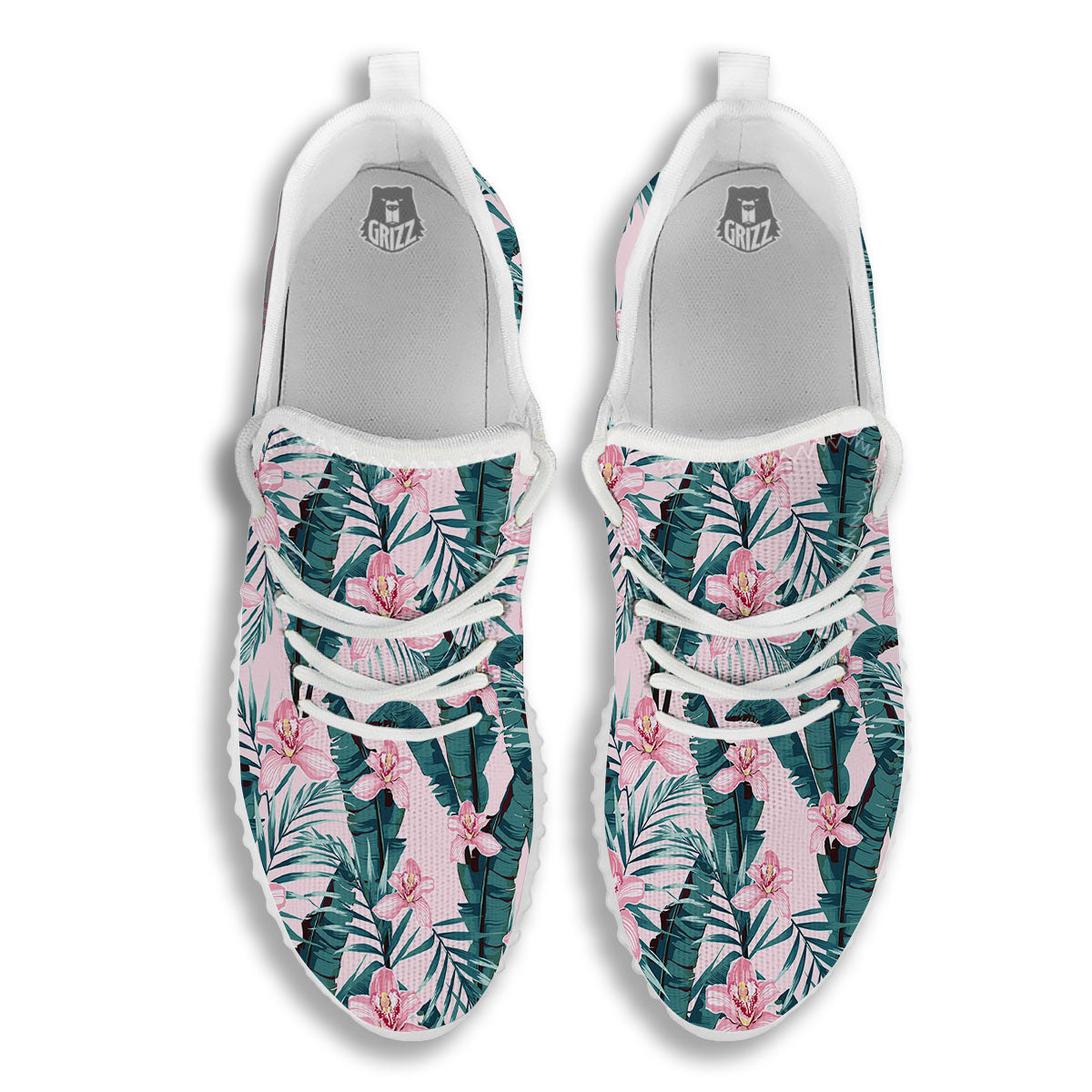 Tropical Pink Hawaiian Print Pattern White Walking Shoes-grizzshop