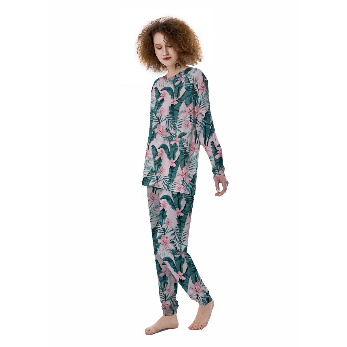 Tropical Pink Hawaiian Print Pattern Women's Pajamas-grizzshop
