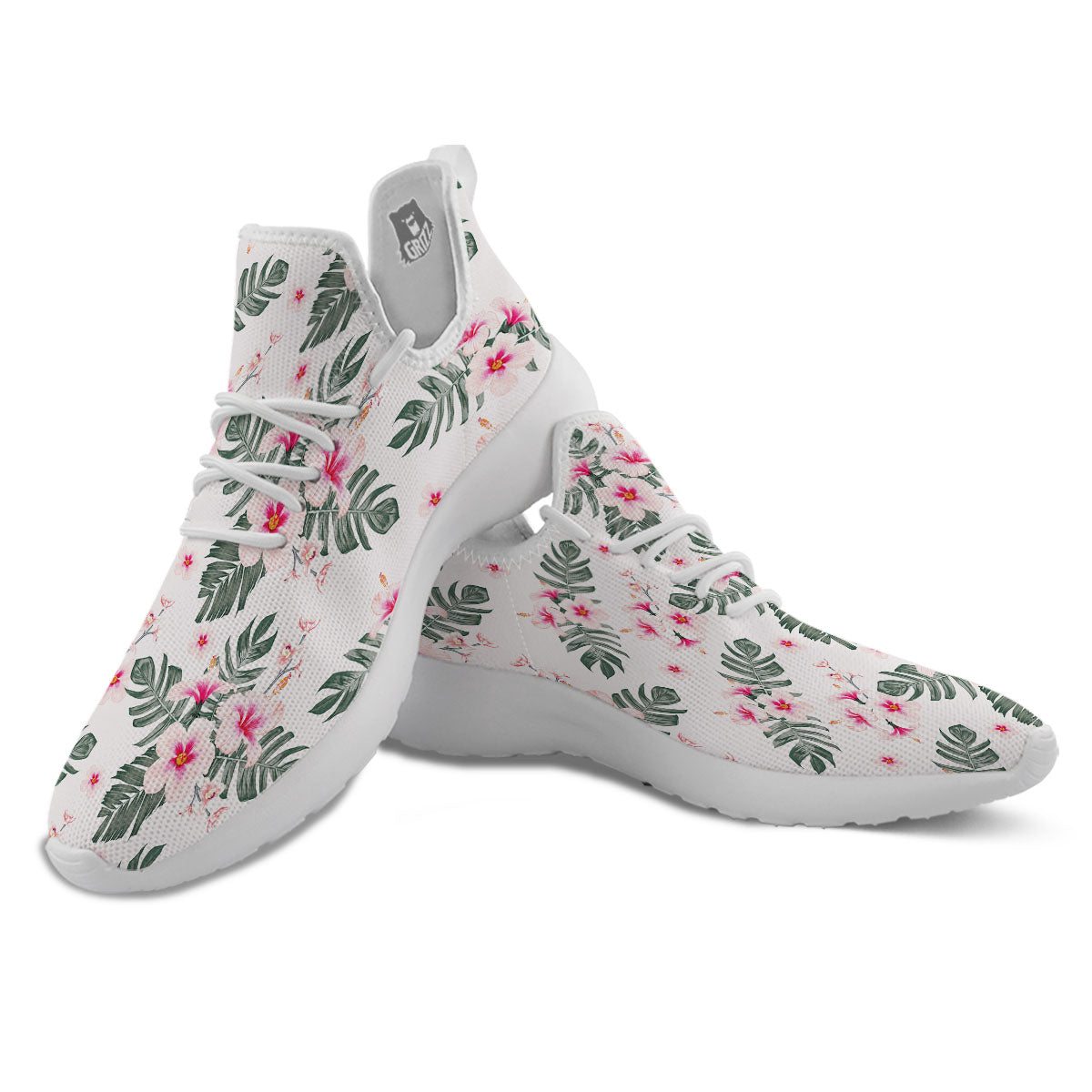 Tropical Pink Hibiscus Print Pattern White Athletic Shoes-grizzshop