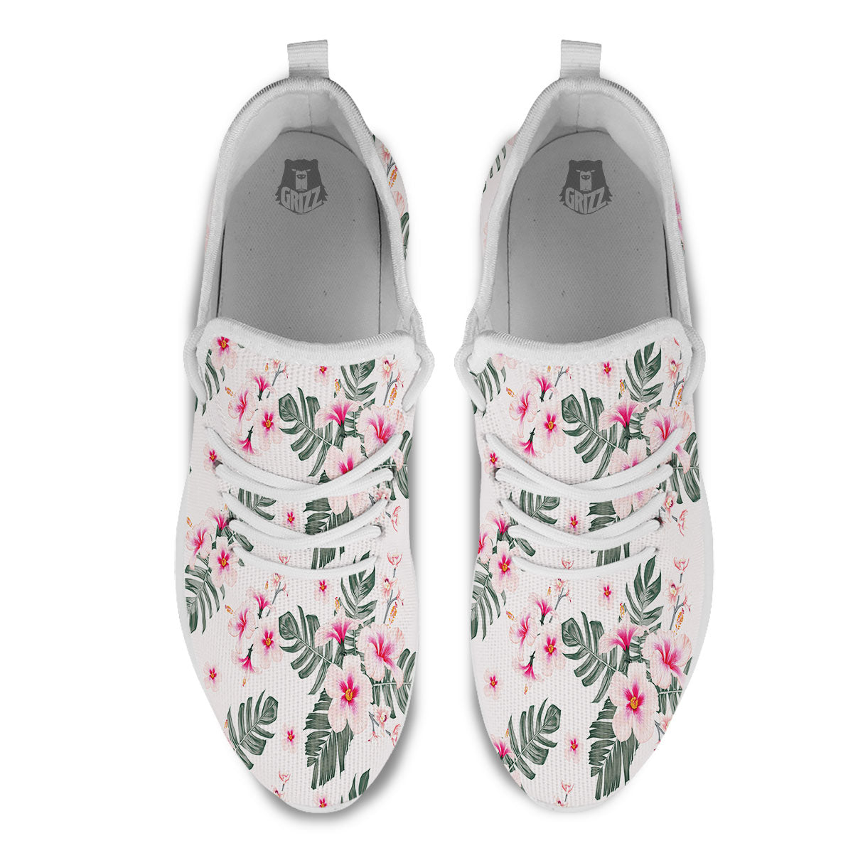 Tropical Pink Hibiscus Print Pattern White Athletic Shoes-grizzshop