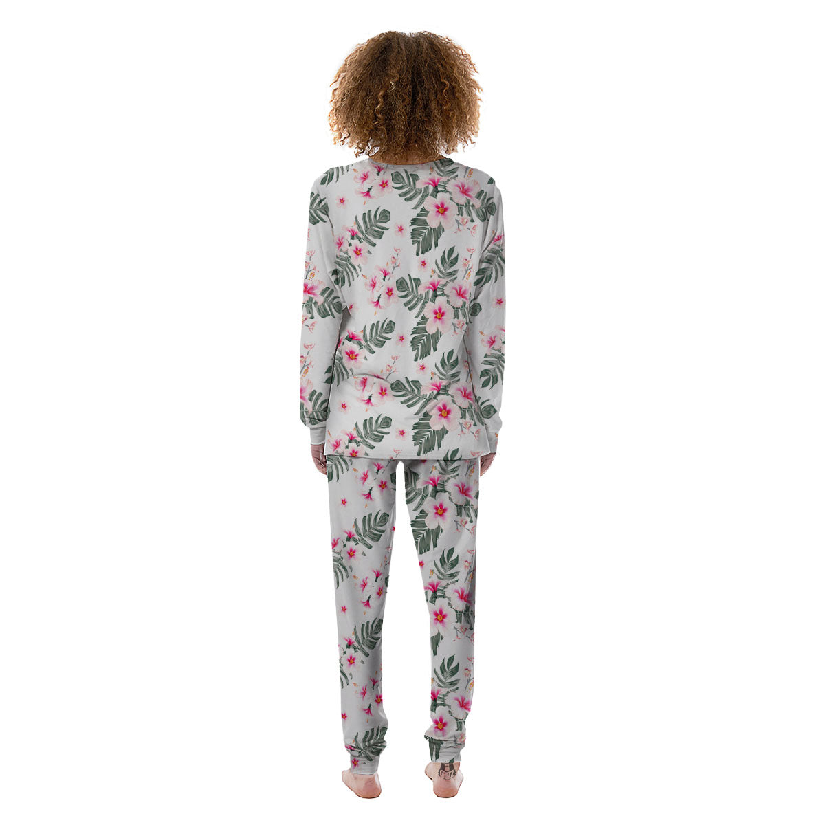 Tropical Pink Hibiscus Print Pattern Women's Pajamas-grizzshop