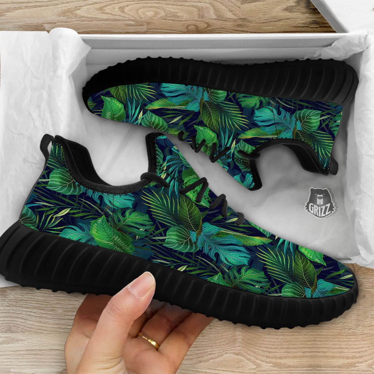 Tropical Plants Hawaiian Print Pattern Black Walking Shoes-grizzshop