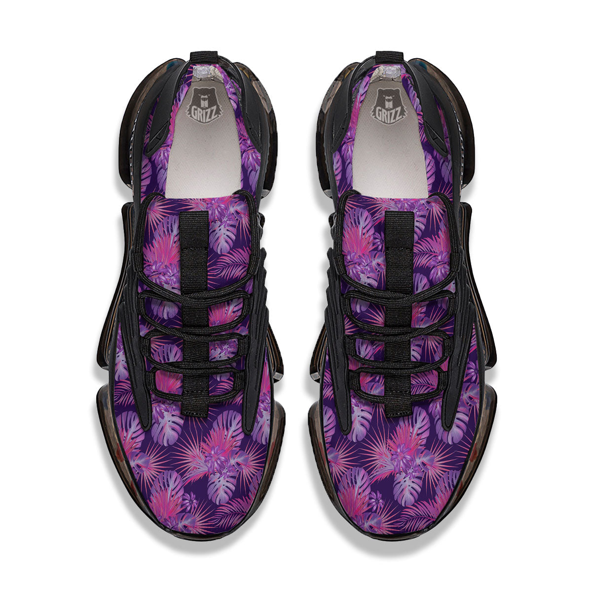 Tropical Purple Print Pattern Black Gym Shoes-grizzshop