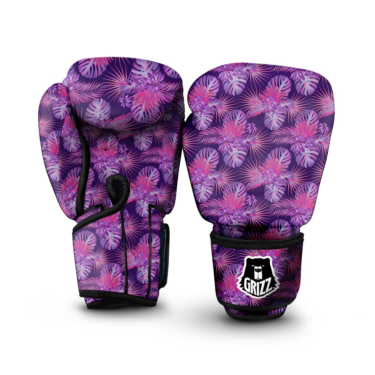 Tropical Purple Print Pattern Boxing Gloves-grizzshop