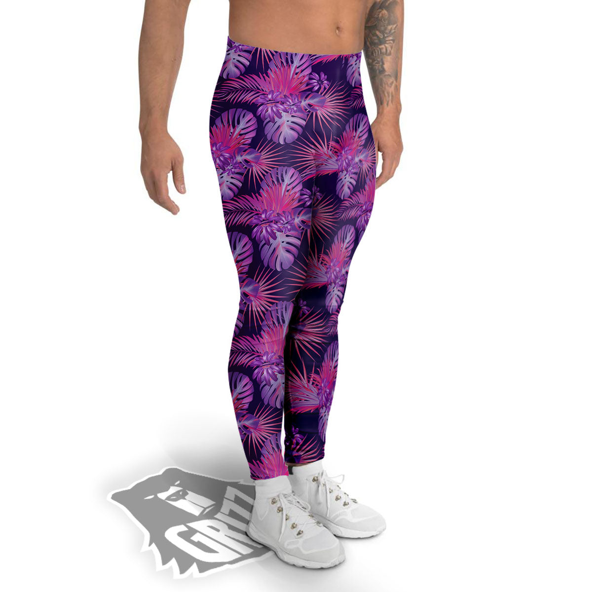 Tropical Purple Print Pattern Men's Leggings-grizzshop