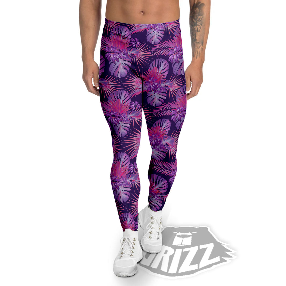 Tropical Purple Print Pattern Men's Leggings-grizzshop