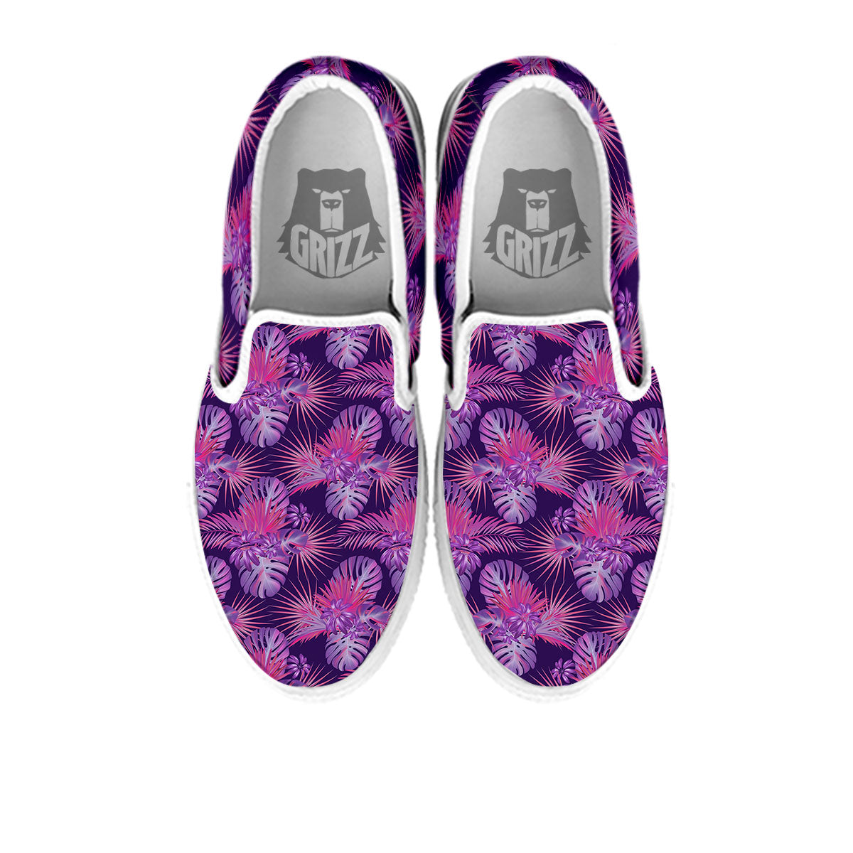 Tropical Purple Print Pattern White Slip On Shoes-grizzshop