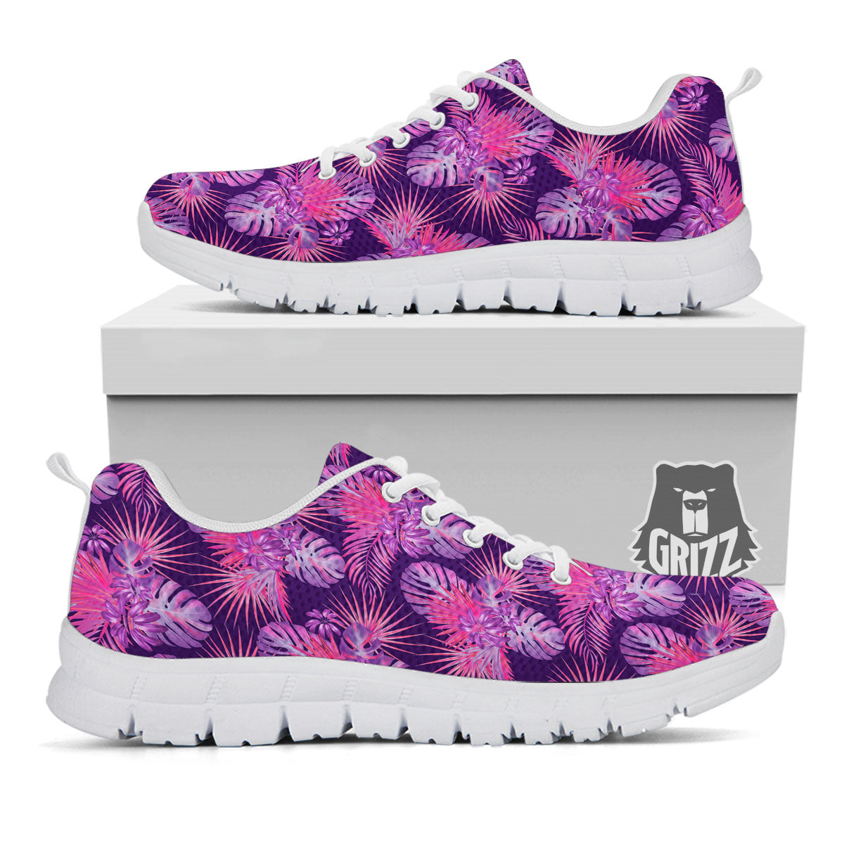 Tropical Purple Print Pattern White Sneaker-grizzshop