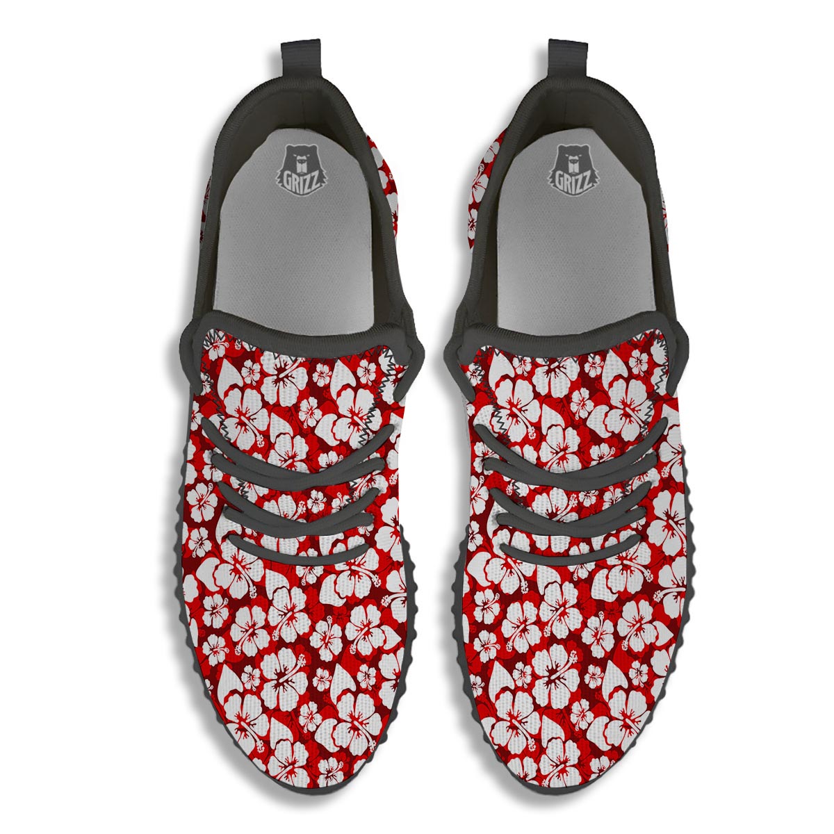 Tropical Red Hawaiian Print Pattern Black Walking Shoes-grizzshop