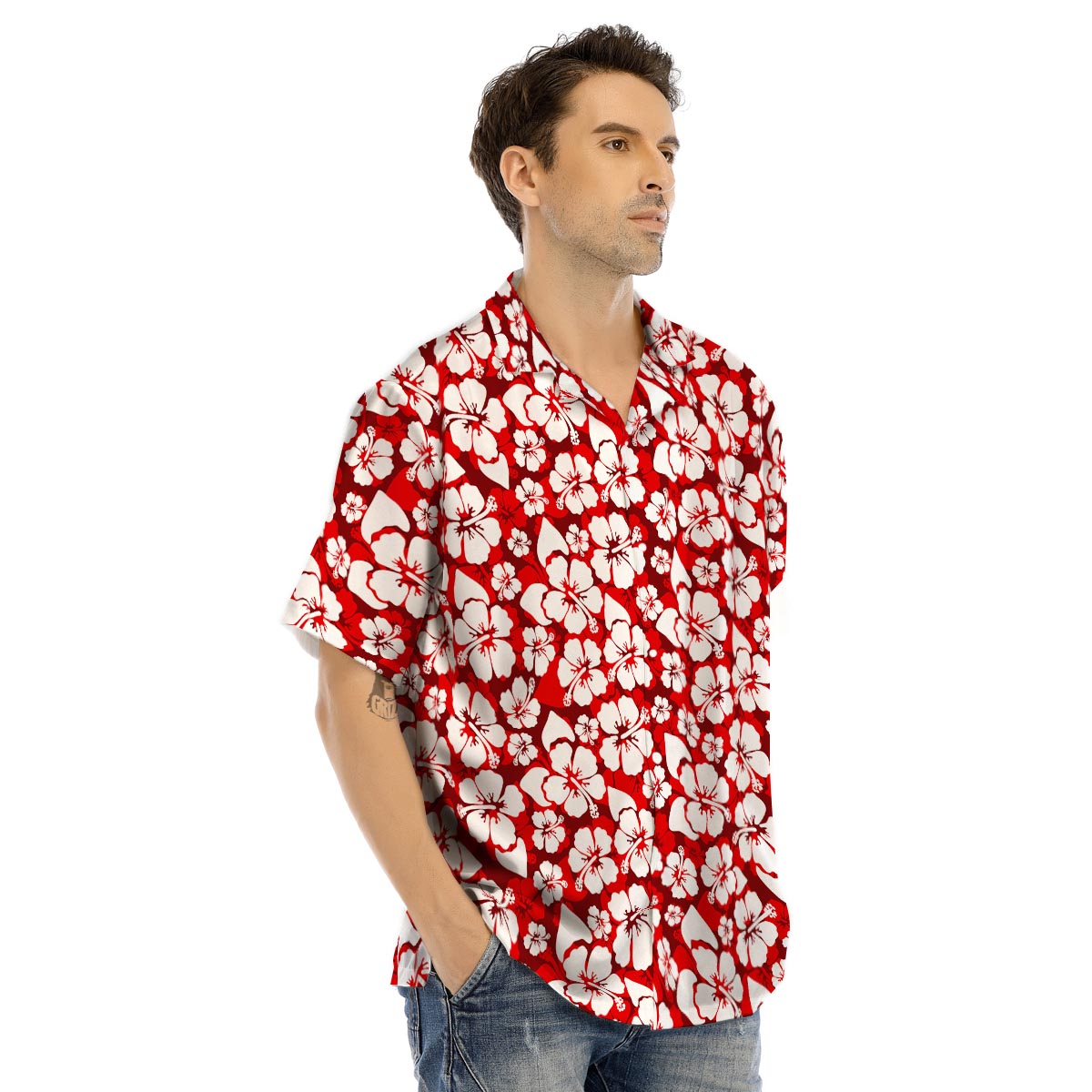 Tropical Red Hawaiian Print Pattern Men's Hawaiian Shirt-grizzshop