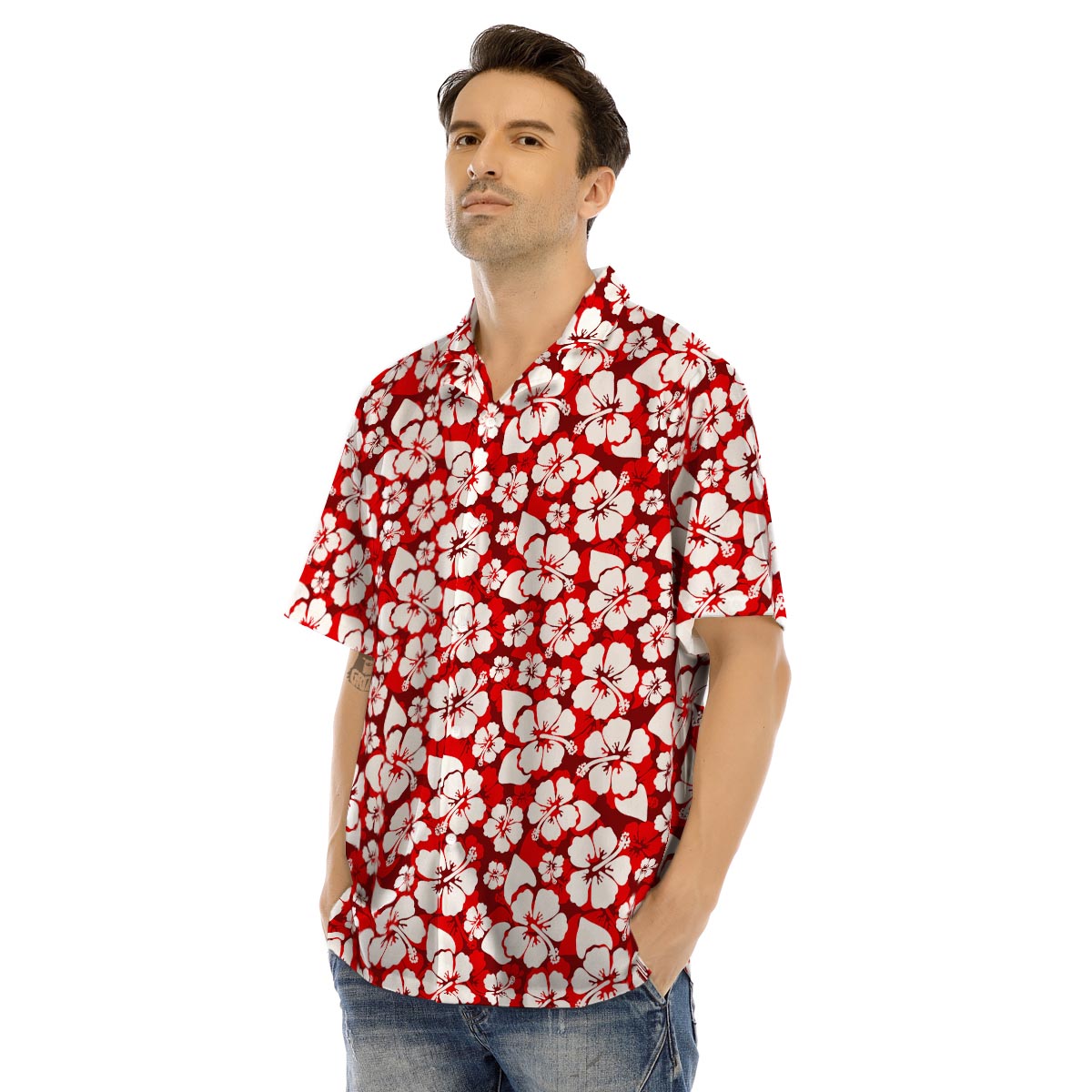 Tropical Red Hawaiian Print Pattern Men's Hawaiian Shirt-grizzshop