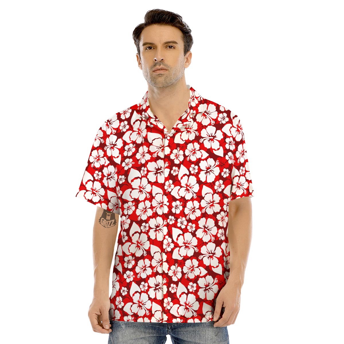 Tropical Red Hawaiian Print Pattern Men's Hawaiian Shirt-grizzshop
