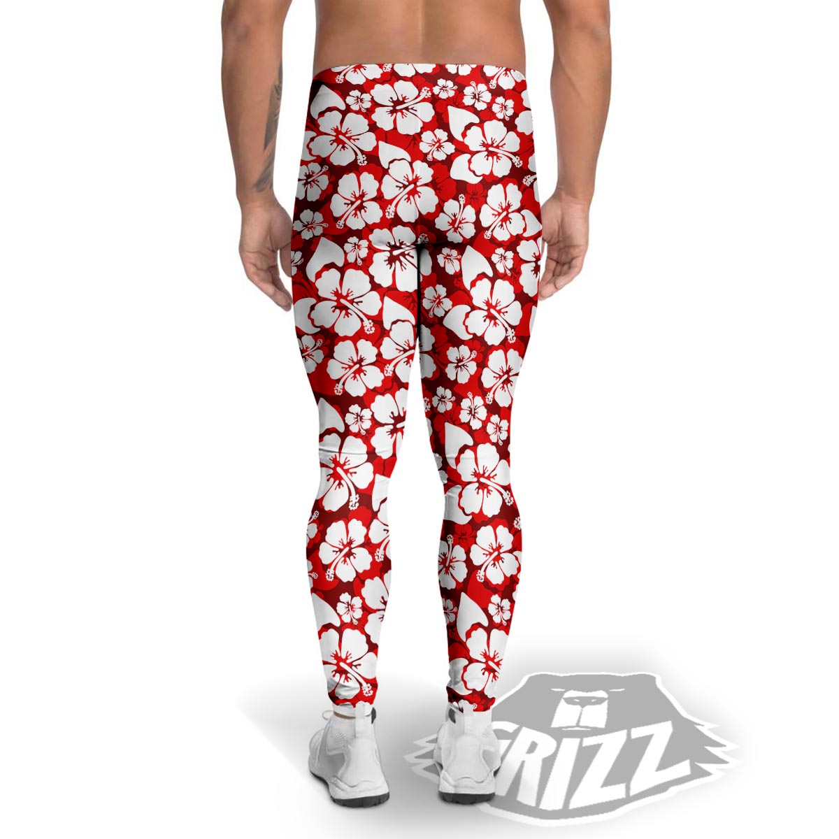 Tropical Red Hawaiian Print Pattern Men's Leggings-grizzshop