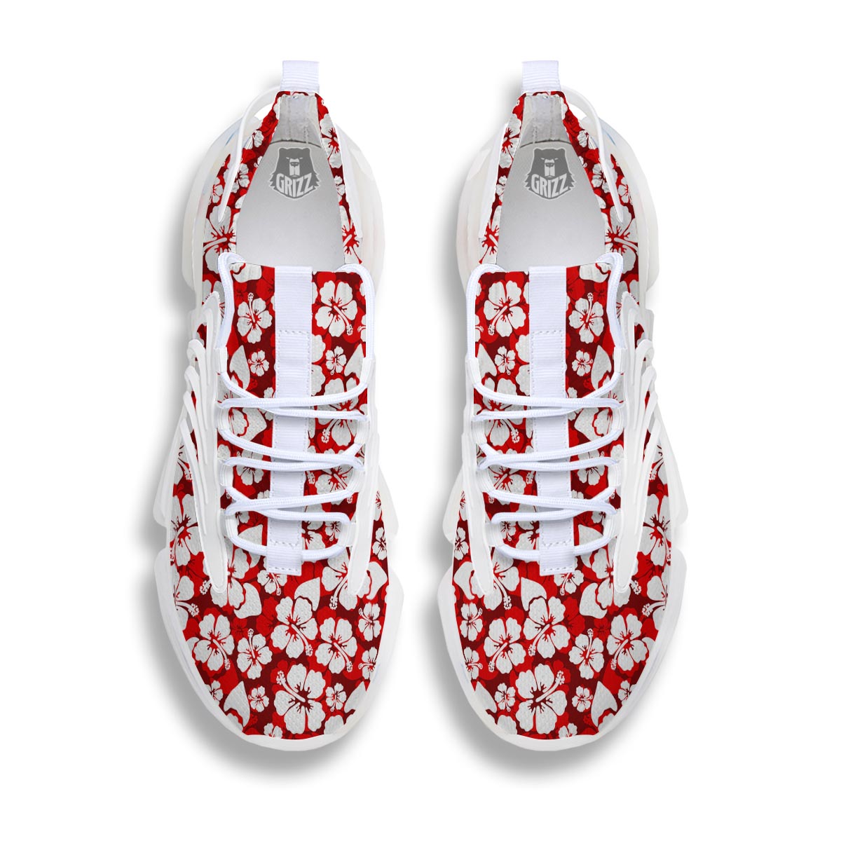 Tropical Red Hawaiian Print Pattern White Gym Shoes-grizzshop