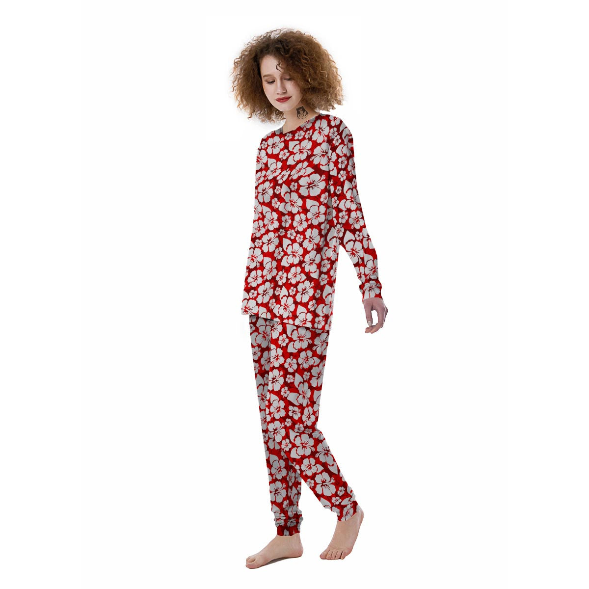 Tropical Red Hawaiian Print Pattern Women's Pajamas-grizzshop