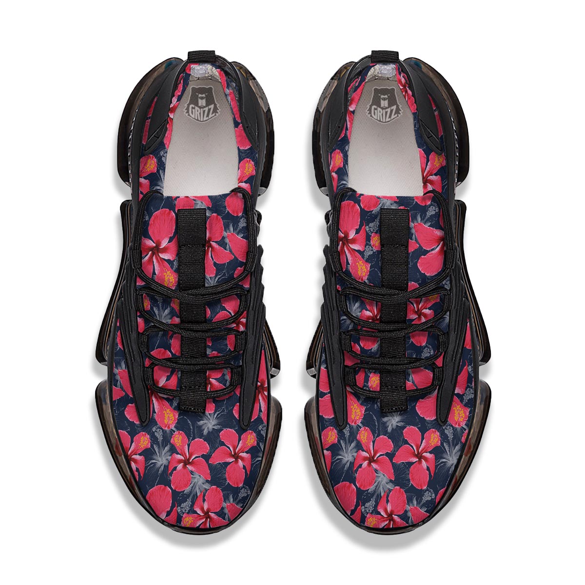 Tropical Red Hibiscus Print Pattern Black Gym Shoes-grizzshop