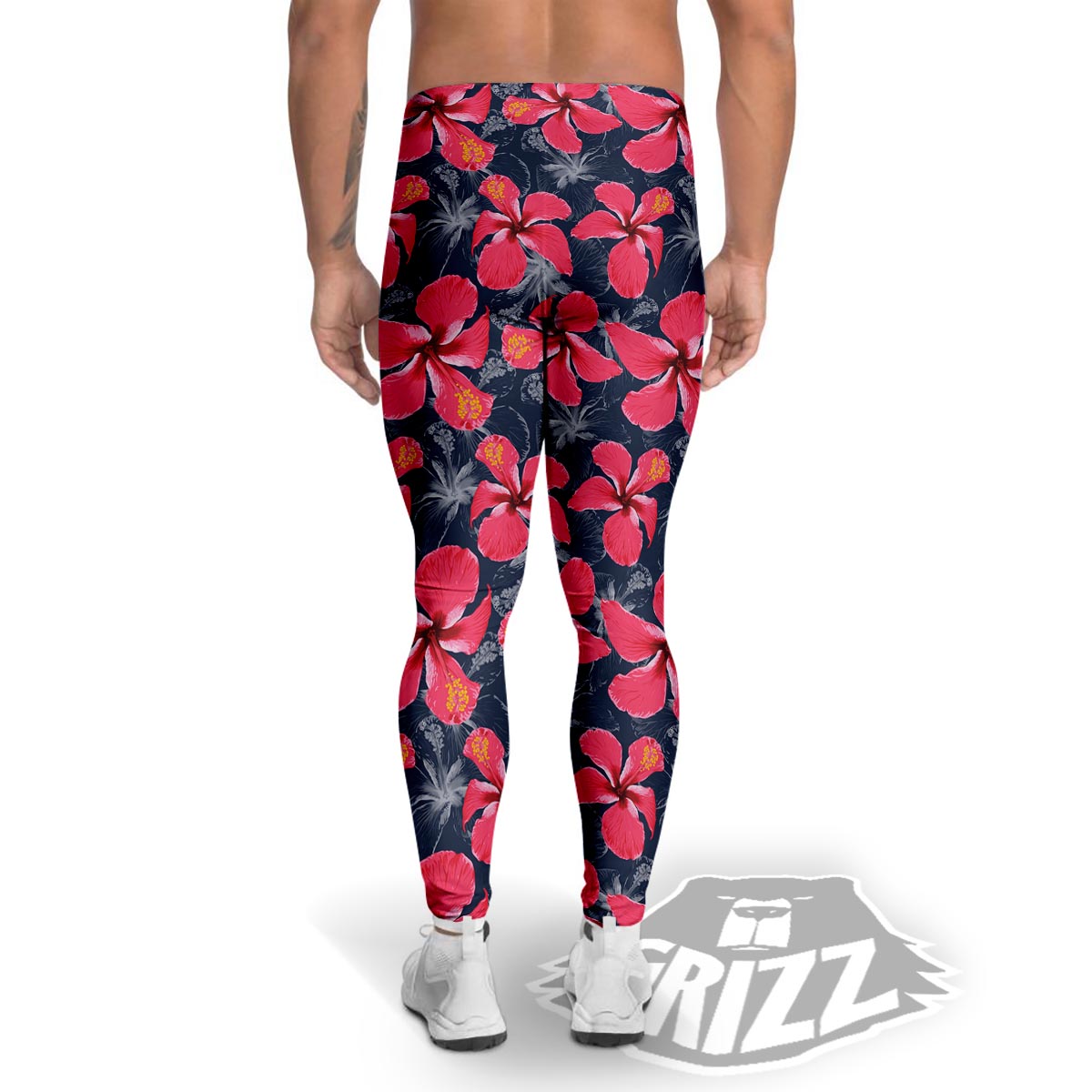 Tropical Red Hibiscus Print Pattern Men's Leggings-grizzshop