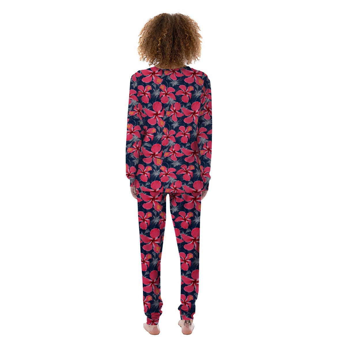 Tropical Red Hibiscus Print Pattern Women's Pajamas-grizzshop