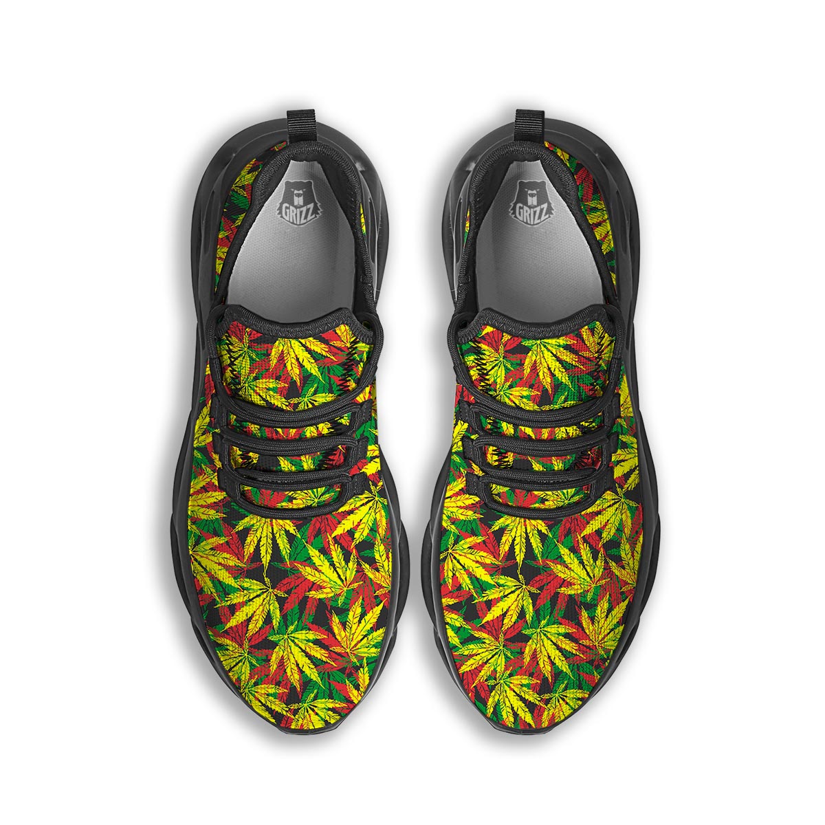 Tropical Reggae Leaf Black Running Shoes-grizzshop