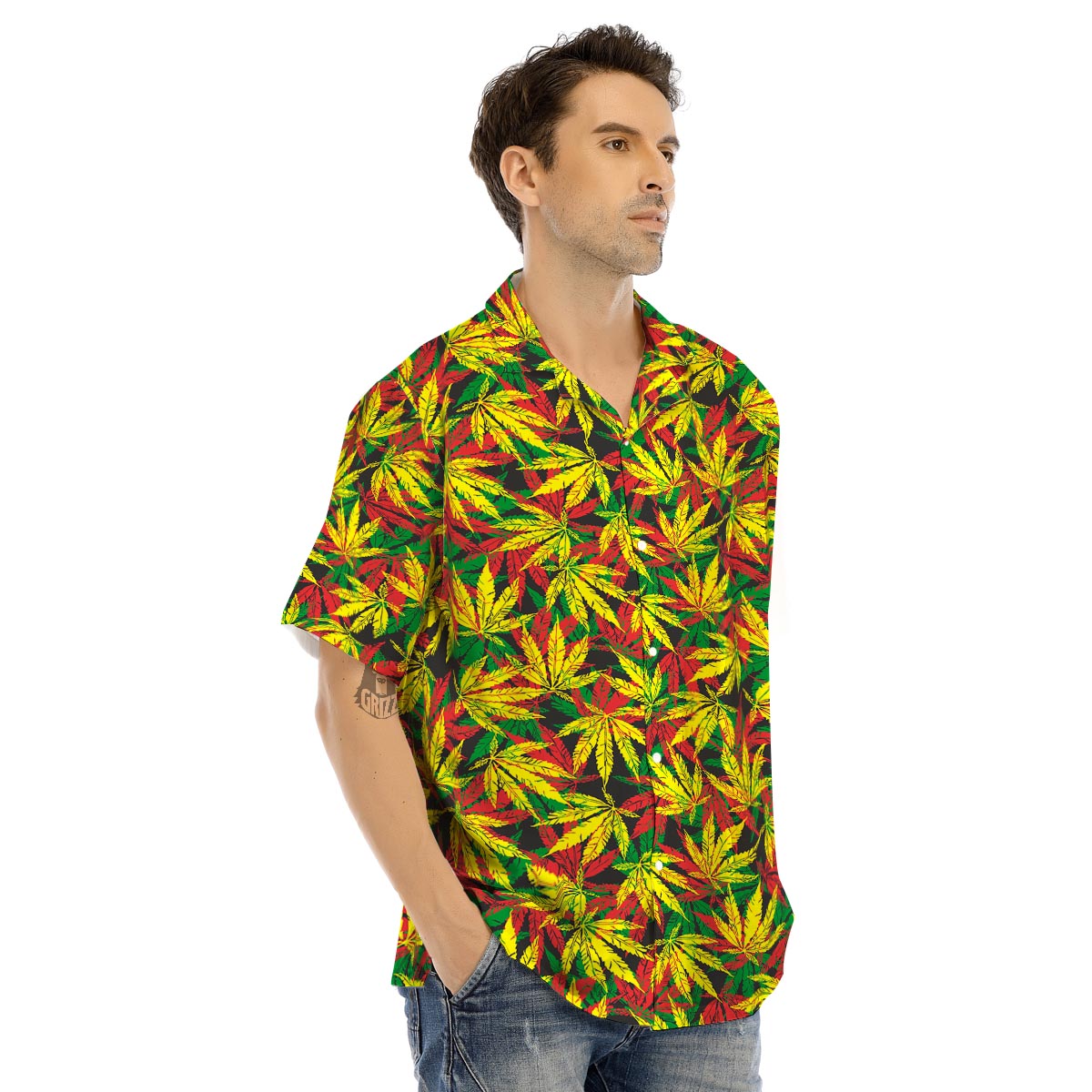 Tropical Reggae Leaf Men’s Hawaiian Shirt-grizzshop