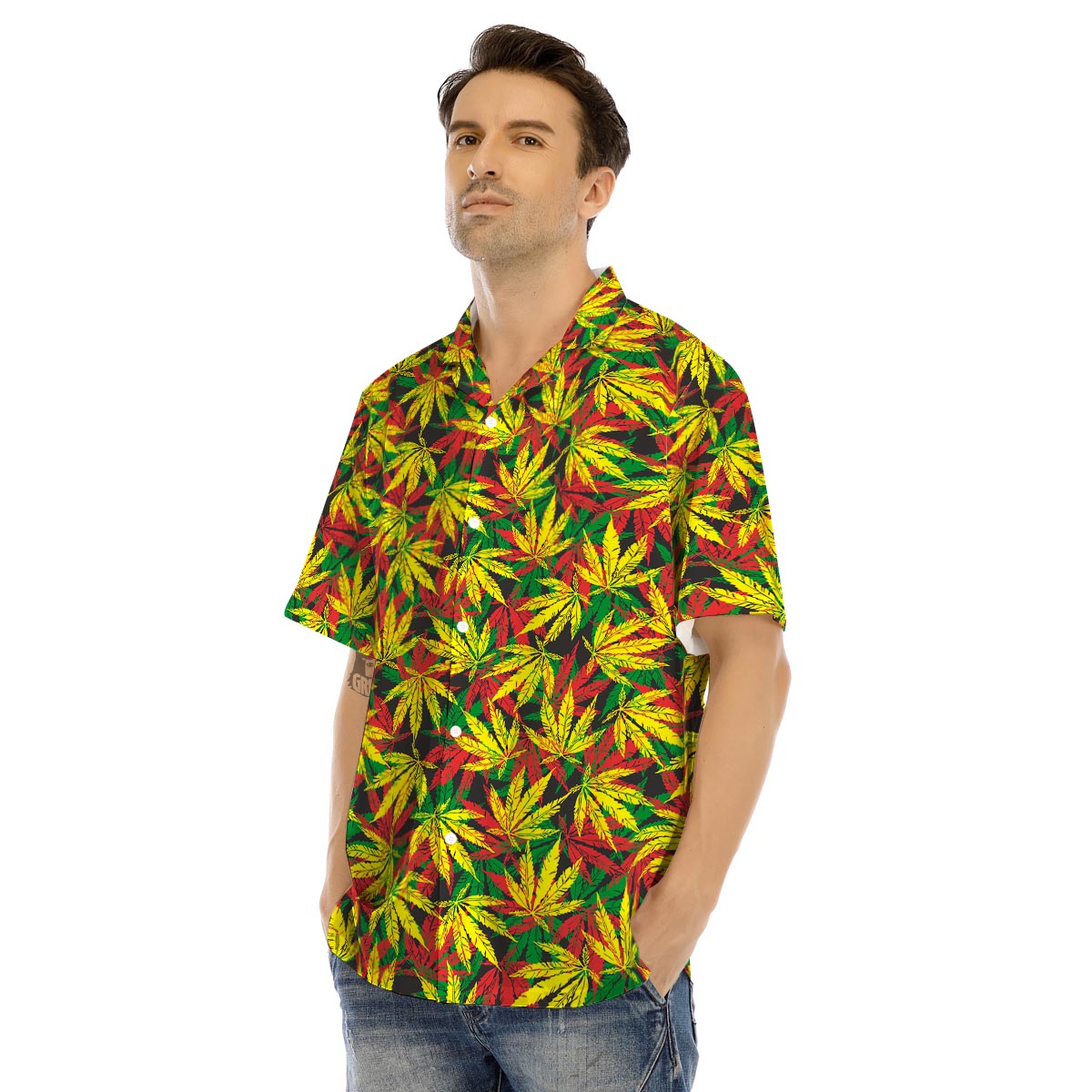 Tropical Reggae Leaf Men’s Hawaiian Shirt-grizzshop