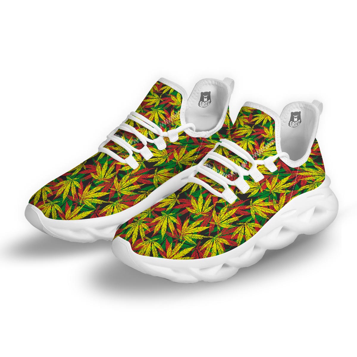 Tropical Reggae Leaf White Running Shoes-grizzshop