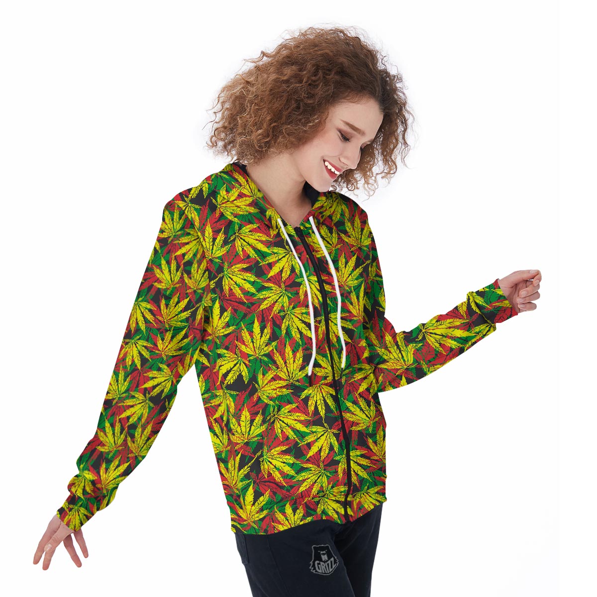 Tropical Reggae Leaf Women's Zip Up Hoodie-grizzshop