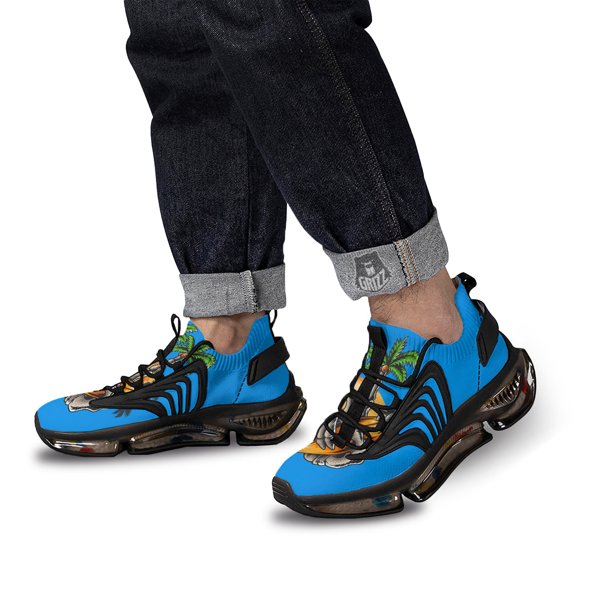 Tropical Skull Hand Print Black Gym Shoes-grizzshop