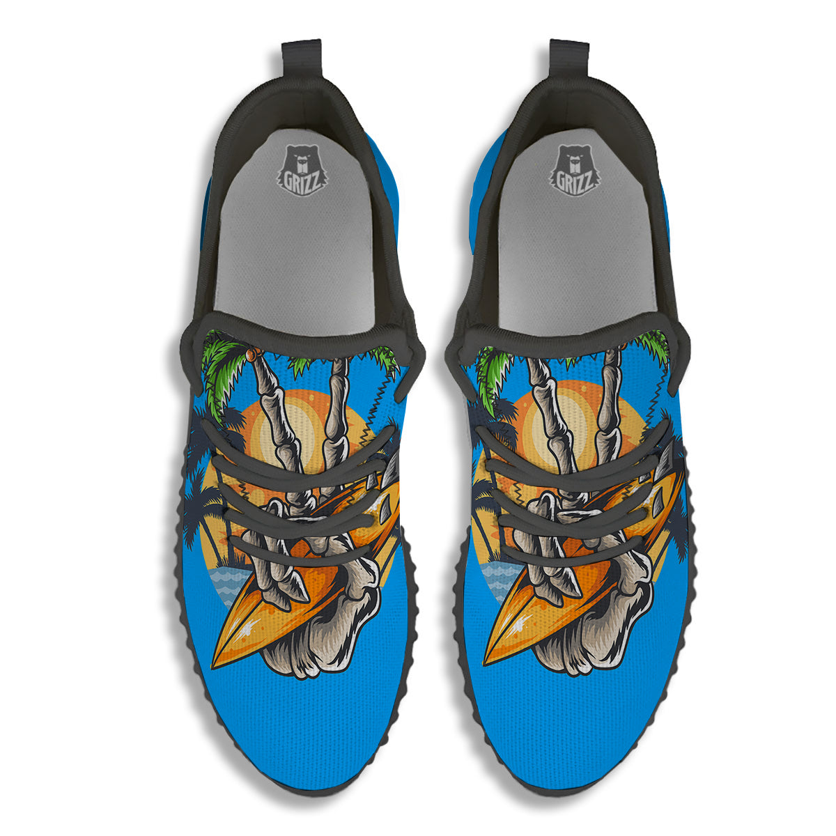 Tropical Skull Hand Print Black Walking Shoes-grizzshop