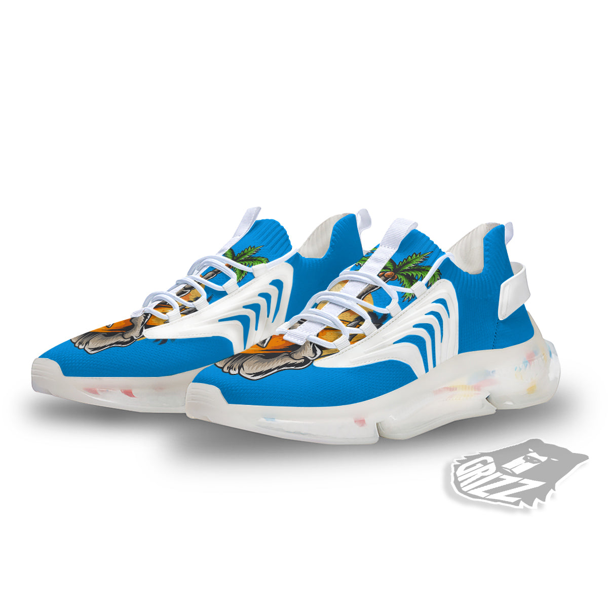 Tropical Skull Hand Print White Gym Shoes-grizzshop