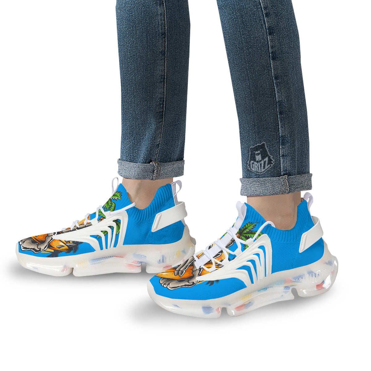 Tropical Skull Hand Print White Gym Shoes-grizzshop