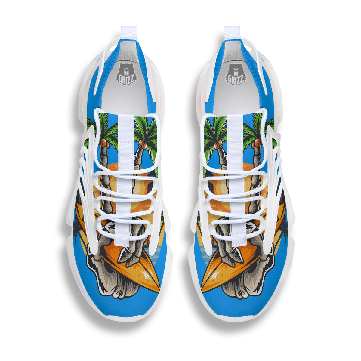 Tropical Skull Hand Print White Gym Shoes-grizzshop