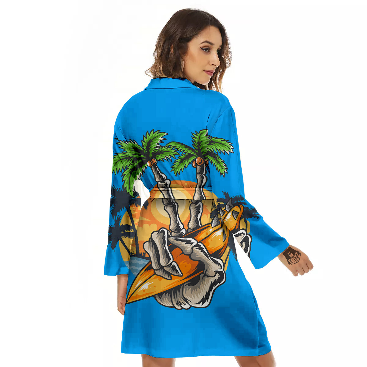 Tropical Skull Hand Print Women's Robe-grizzshop