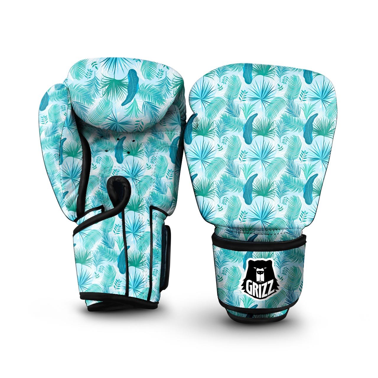 Teal And White Cow Print Boxing Gloves