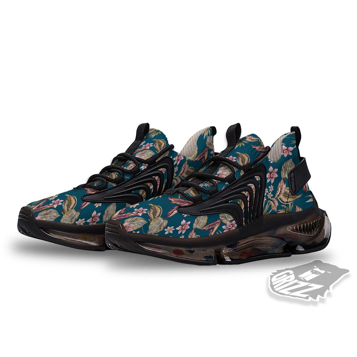 Tropical Teal Print Pattern Black Gym Shoes-grizzshop