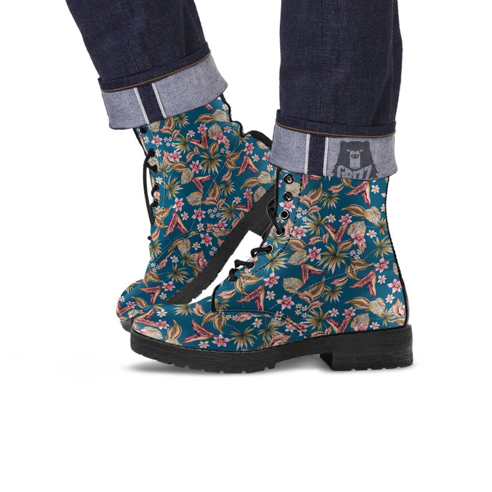 Tropical Teal Print Pattern Leather Boots-grizzshop