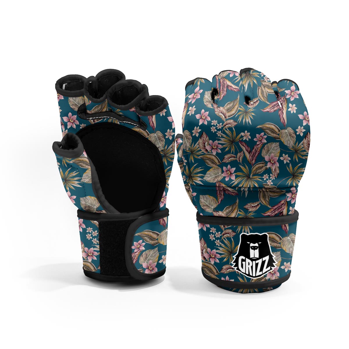Tropical Teal Print Pattern MMA Gloves-grizzshop
