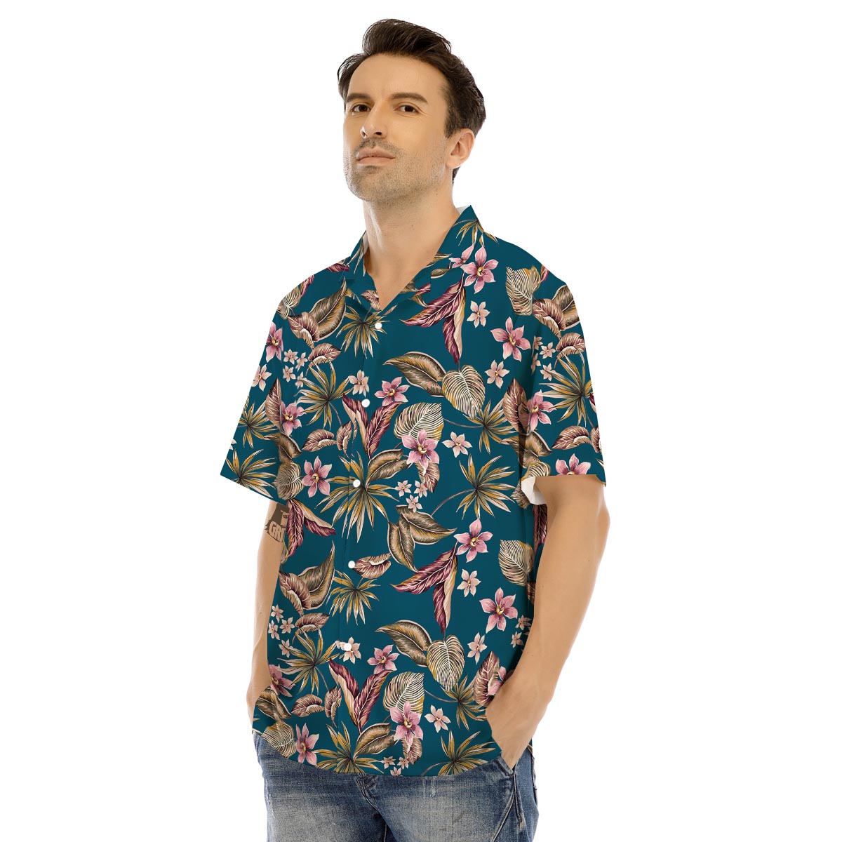 Tropical Teal Print Pattern Men's Hawaiian Shirt-grizzshop