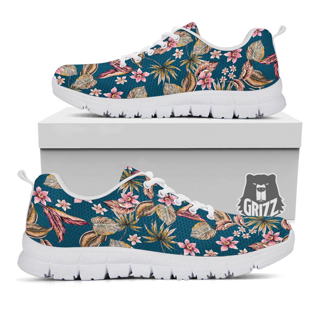 Tropical Teal Print Pattern White Sneaker-grizzshop