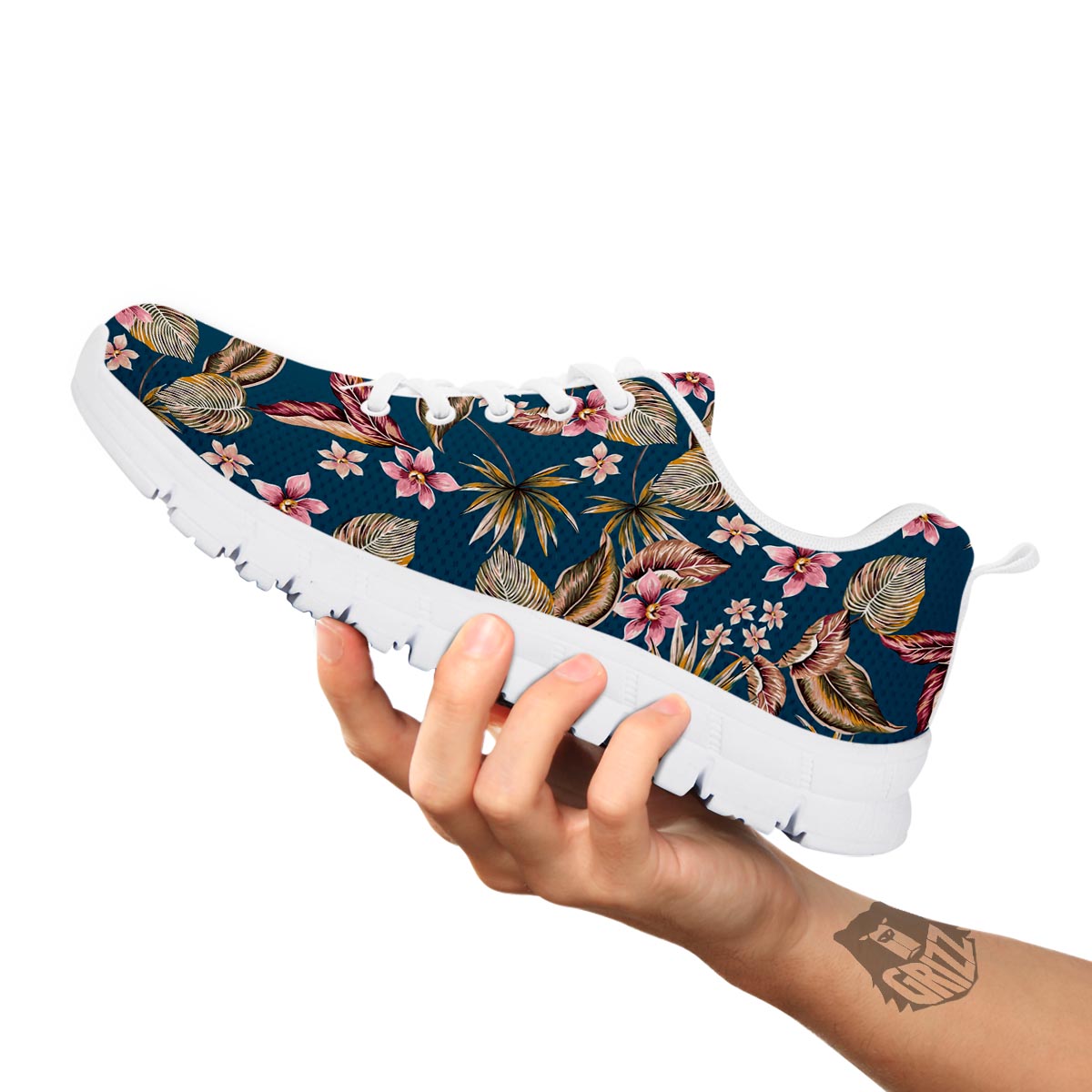 Tropical Teal Print Pattern White Sneaker-grizzshop