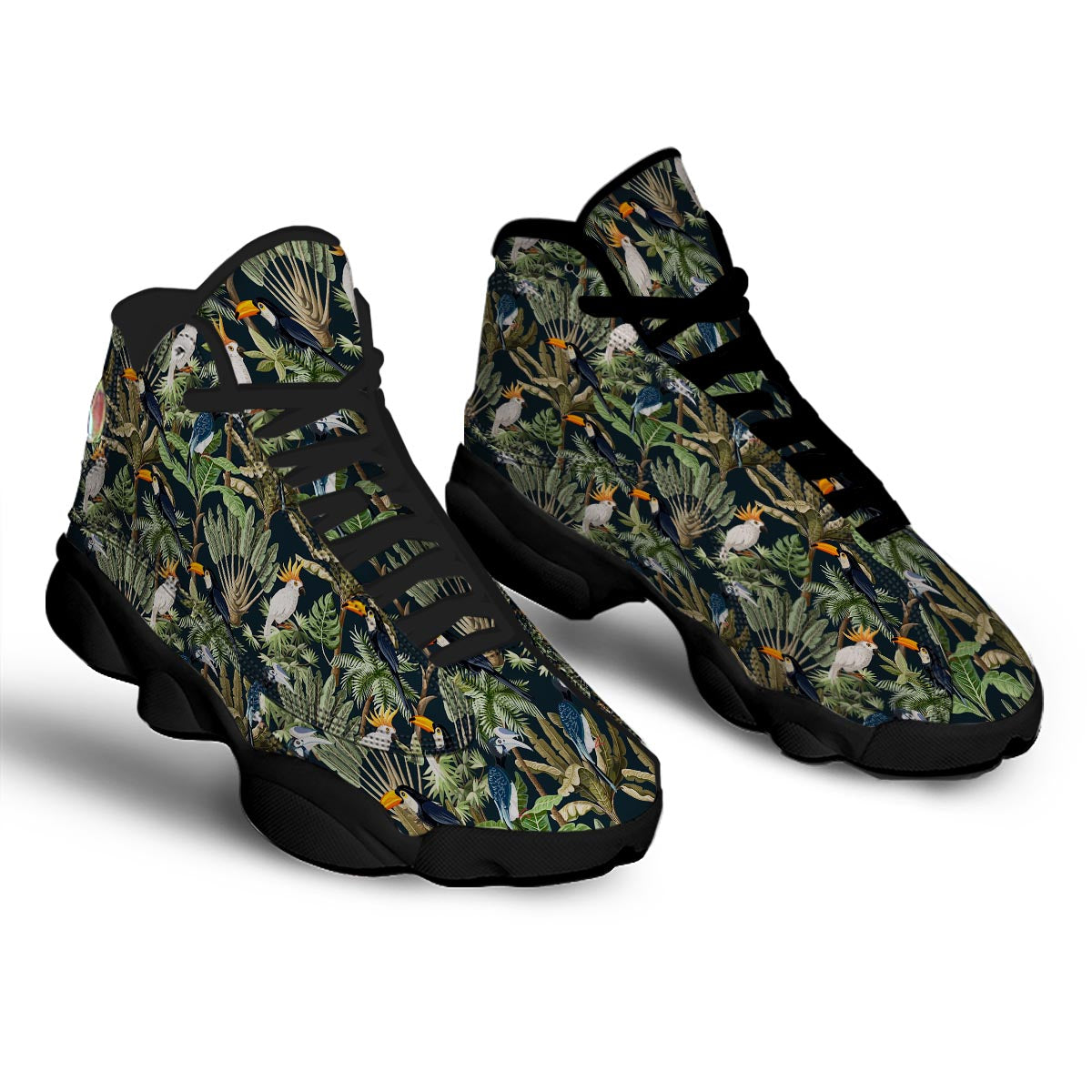 Tropical Toucan Parrot Print Pattern Black Basketball Shoes-grizzshop