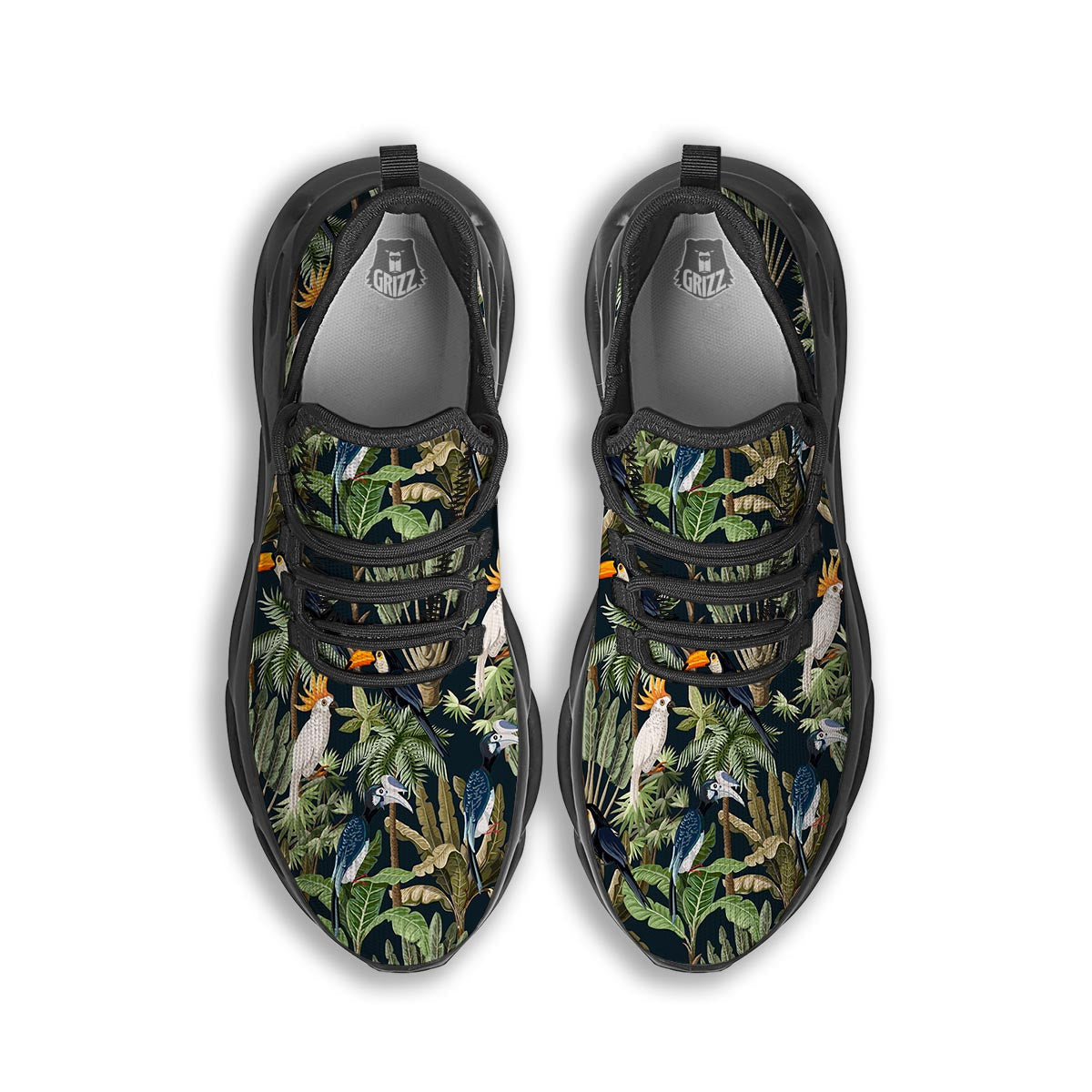 Tropical Toucan Parrot Print Pattern Black Running Shoes-grizzshop