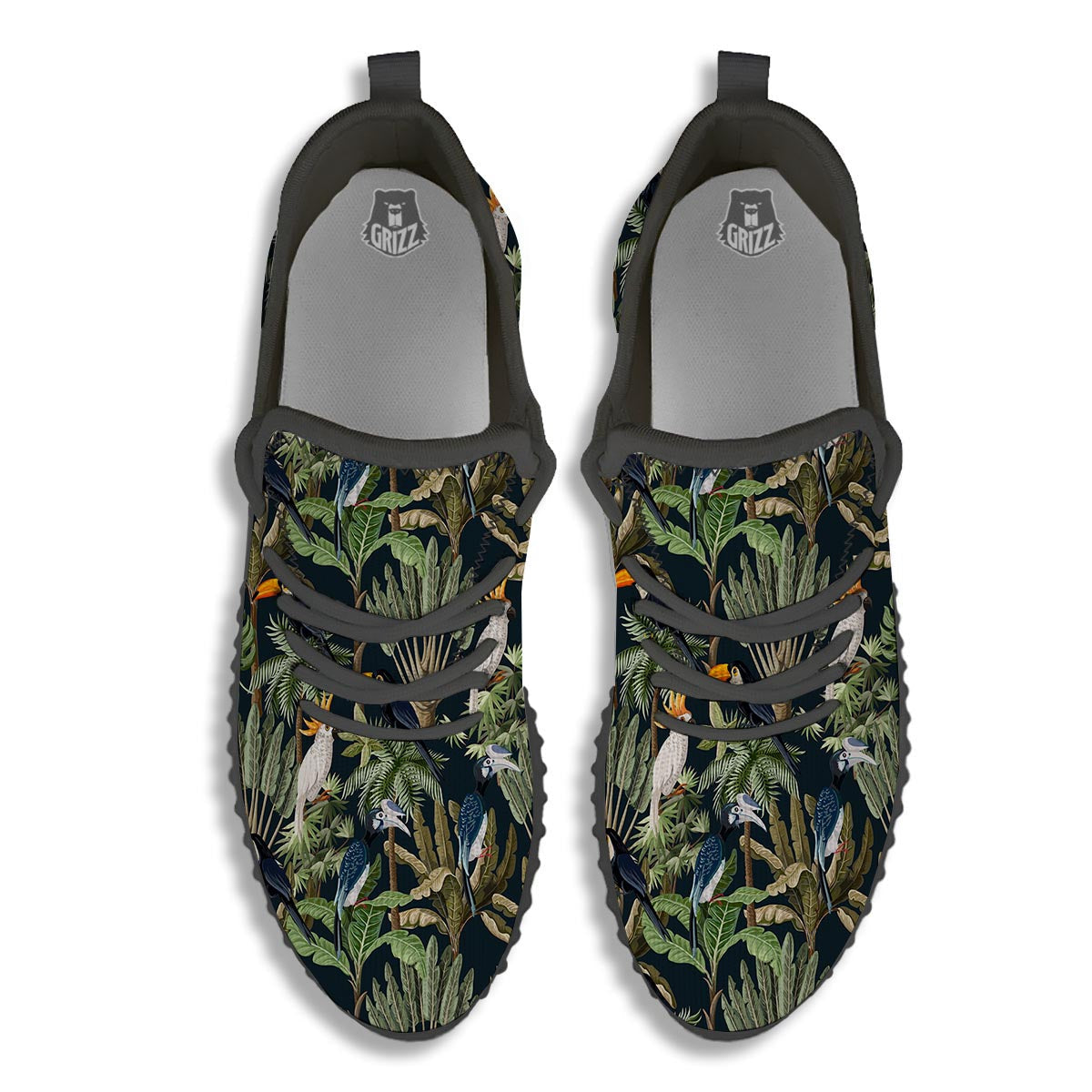 Tropical Toucan Parrot Print Pattern Black Walking Shoes-grizzshop