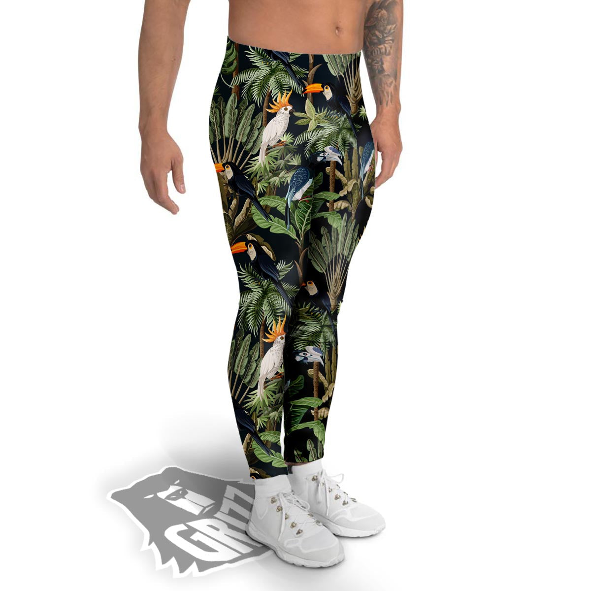 Tropical Toucan Parrot Print Pattern Men's Leggings-grizzshop