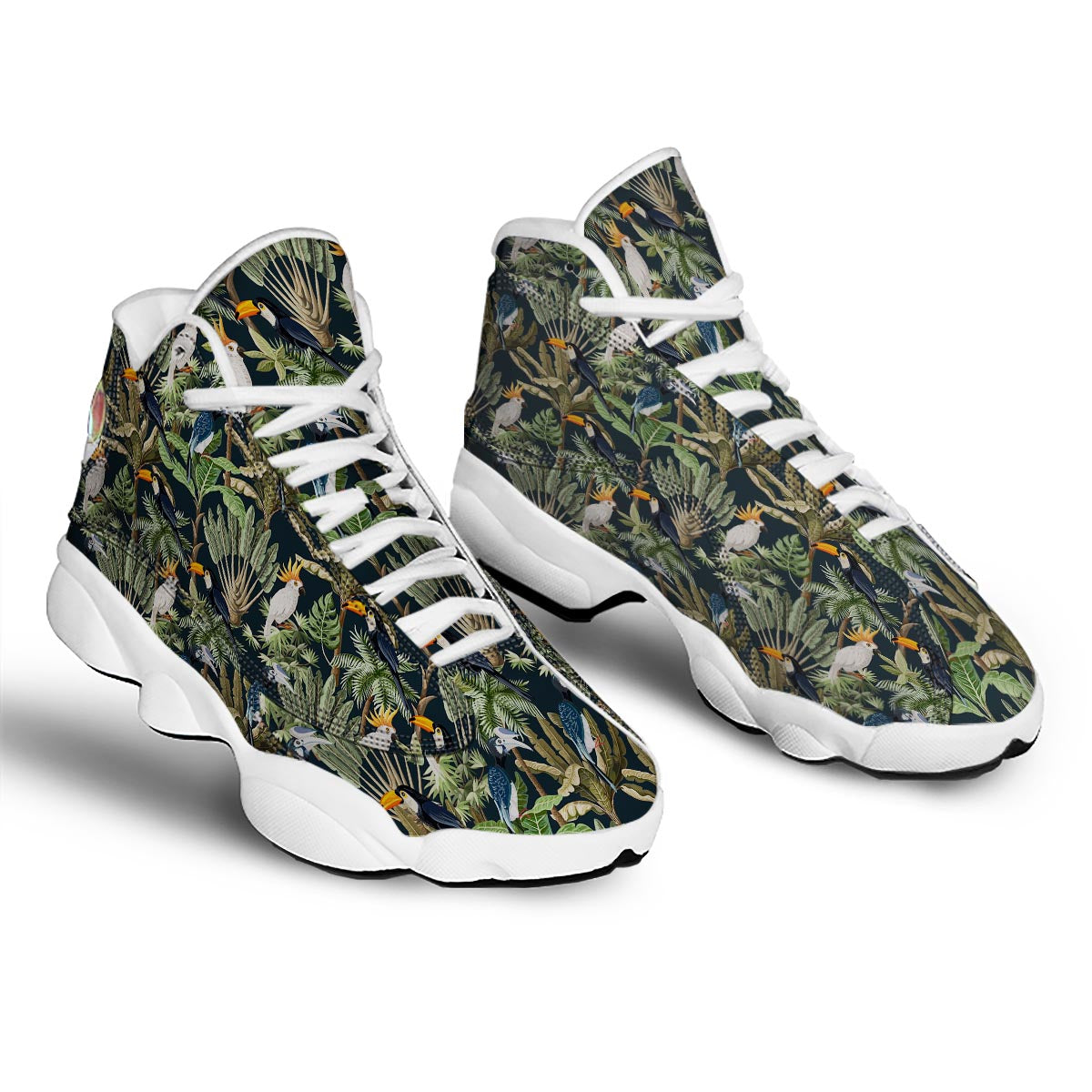 Tropical Toucan Parrot Print Pattern White Basketball Shoes-grizzshop