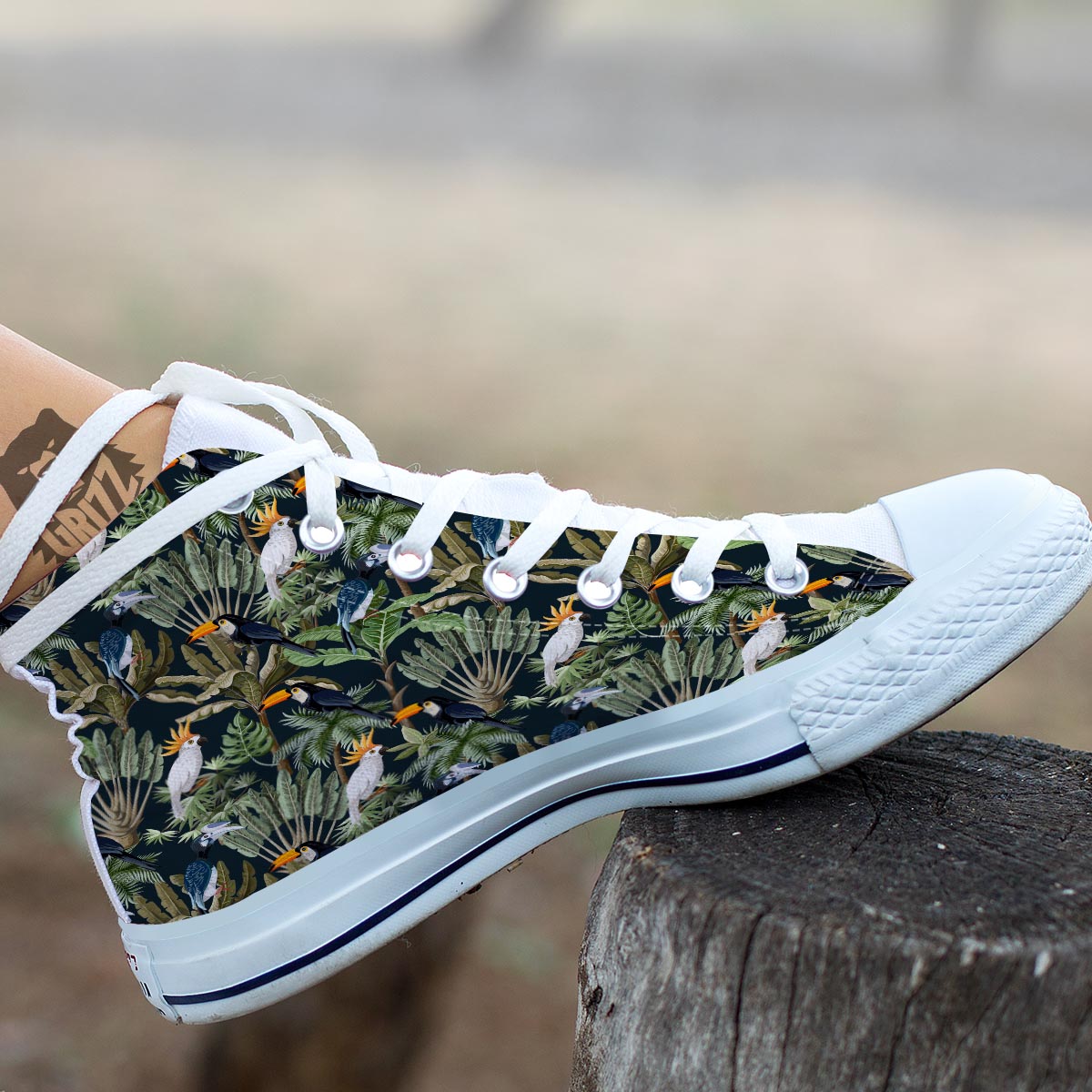Tropical Toucan Parrot Print Pattern White High Top Shoes-grizzshop