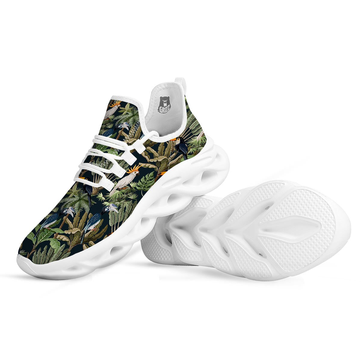 Tropical Toucan Parrot Print Pattern White Running Shoes-grizzshop