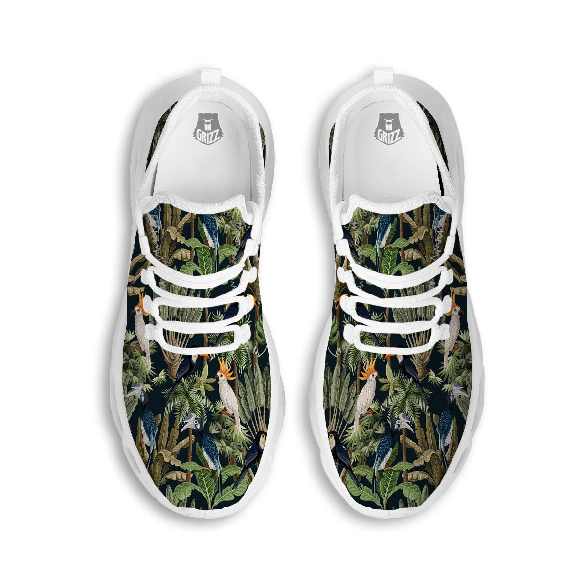 Tropical Toucan Parrot Print Pattern White Running Shoes-grizzshop